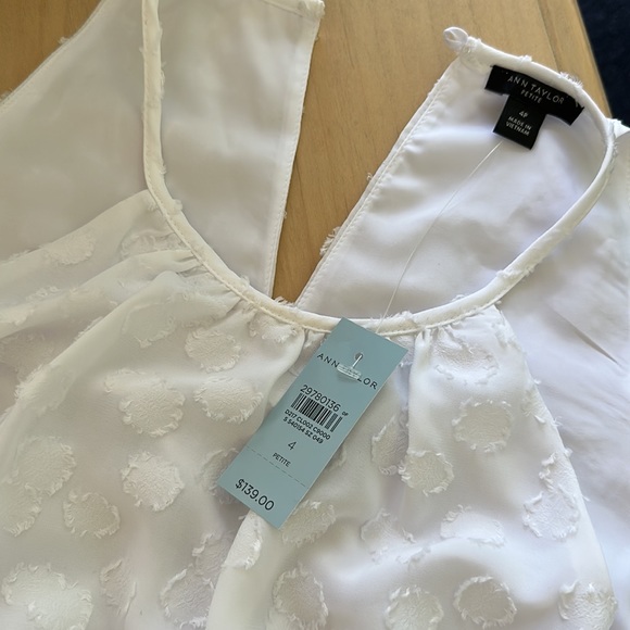 NWT Ann Taylor Petite Floral Clip Halter Neck Shift Dress Size: 4P Color: White - Picture 2 of 2